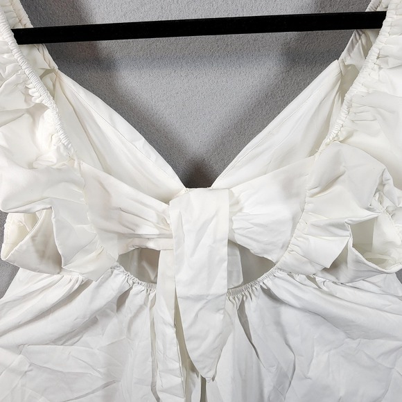 SHEIN X Dress Womens Large White Ruffle Sleeve Tie Back Mini Babydoll Style - Picture 9 of 14